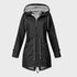 LANGÄRMLIGE REGENJACKE FÜR DAMEN MIT KAPUZE MODERNE LANGE PASSFORM