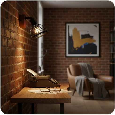 Greta Wandspot Retro Holz Metall E14 Wandleuchte | Shiraki