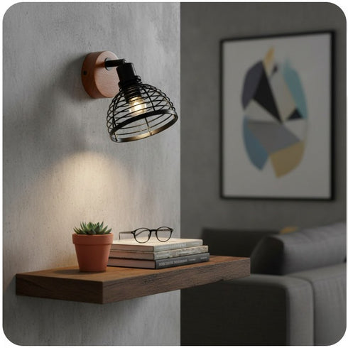 Greta Wandspot Retro Holz Metall E14 Wandleuchte | Shiraki