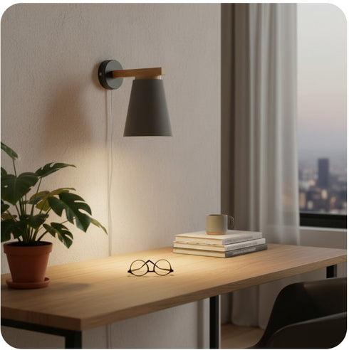 Alva Wandleuchte Grau Holz Skandinavisch E27 mit Schalter | Shiraki