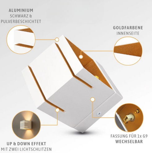 Saga LED Wandstrahler 2er-Set für G9 Lampe Wandlicht | Shiraki