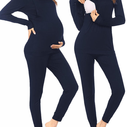 Maternity & Still Thermo-Set | gestreifter Langjohns als Grundschicht für Schwangere
