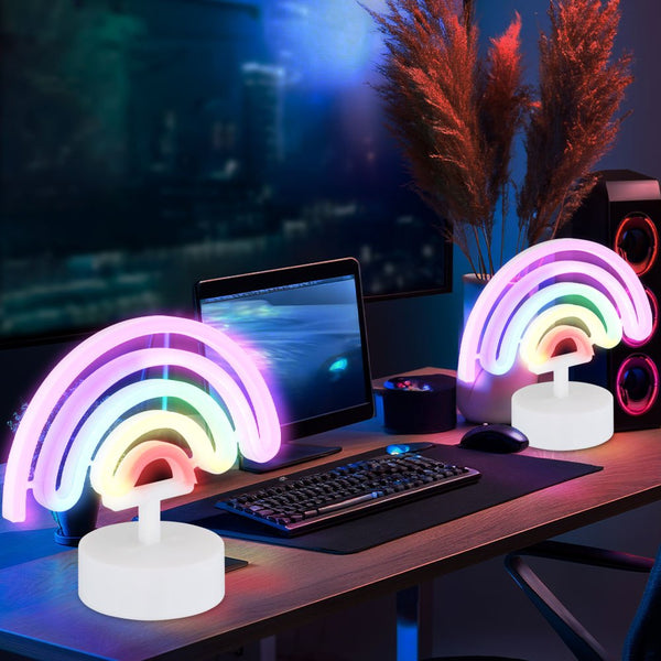 2 Stück LED-Neon-Tischlampe | weißes Neon‐Design dekoratives Licht für Kinderzimmer