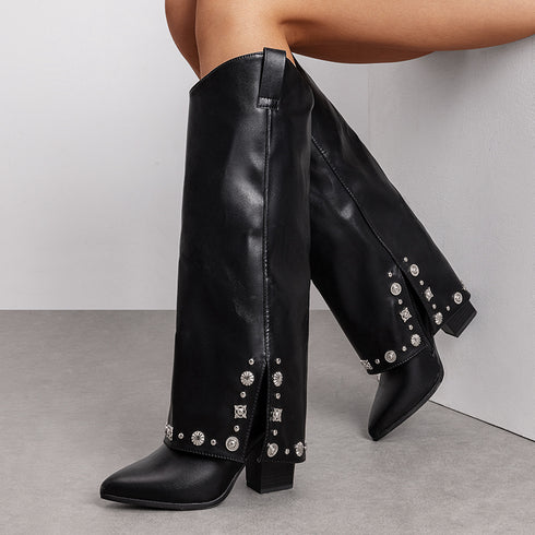 DAMEN ELEGANTE HAIFISCH-STIL FALTBARE STIEFEL