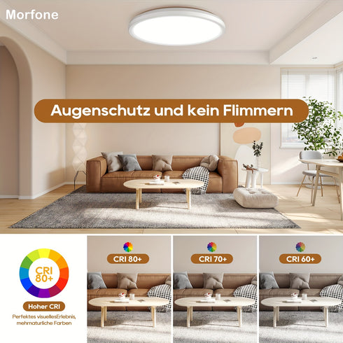 LichtGlanz Dimmbare LED-Deckenleuchte mit Fernbedienung - Rund für Schlafzimmer, Küche & Wohnzimmer - Einfache Installation, Energiesparend