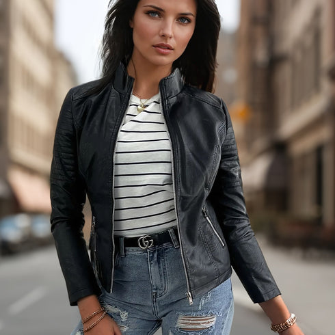 Damen Bikerjacke mit Stehkragen