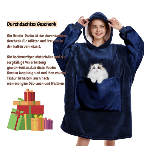 Übergroße Kapuzenpulloverdecke mit Ärmeln und Taschen | Flauschige Pulloverdecke