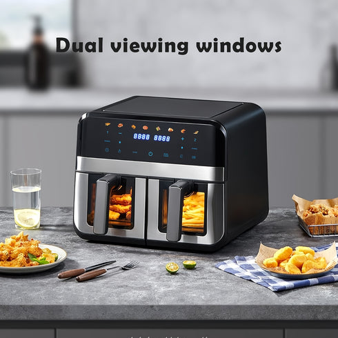 ThermoKorb 9L Dual-Zonen Heißluftfritteuse – 8 Programme, LED-Timer, Antihaftbeschichtung, Sichtfenster