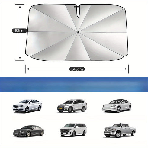 Shinkaze 360° Auto-Sonnenschutzschirm – Faltbarer UV-Schutz für Windschutzscheibe mit Carbonrahmen & Drehgriff