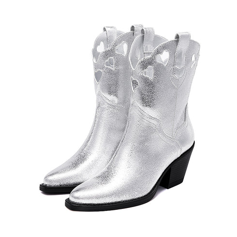 DAMEN COWBOY-STIEFEL - BESTICKTE ANKLE-BOOTS MIT BLOCKABSATZ