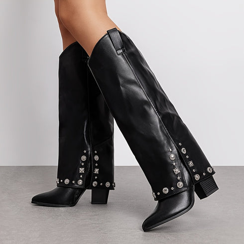 DAMEN FALTSTIEFEL MIT SPITZER ZEHENPARTIE – PERFEKTES GESCHENK