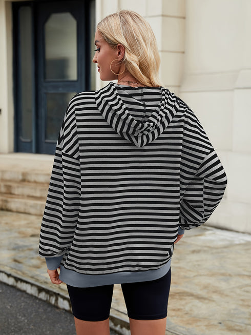 DAMEN PULLOVER – GESTREIFTER OVERSIZED KAPUZENPULLI LOCKERER SCHNITT