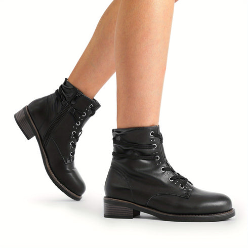 Damen-Schneeschuhe mit Pelzbesatz | Niedrige Knöchelstiefel mit Schnürung