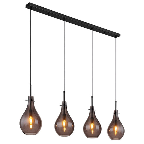 VelaLum Hängelampe 4-Flammen Rauchglas | E14 Metall moderne Pendelleuchte