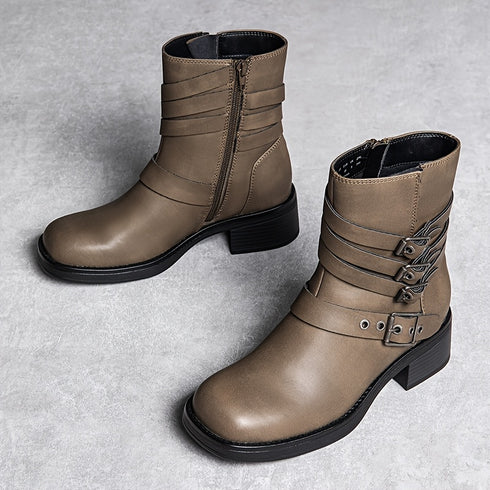 KOMFORTABLE DAMEN KNÖCHELSTIEFEL MIT REISSVERSCHLUSS UND BLOCKABSATZ