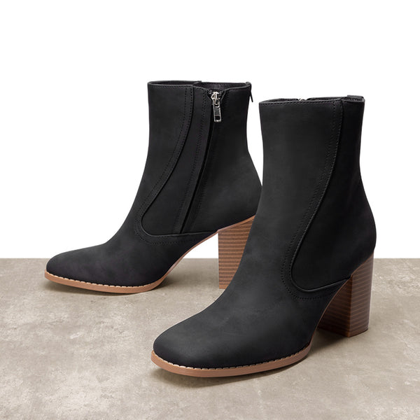 DAMEN RETRO CHUNKY HEEL KNÖCHELSTIEFELETTEN – ELEGANTE STIEFELETTEN MIT SEITLICHEM REISSVERSCHLUSS – IDEAL FÜR BÜRO-OUTFITS