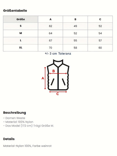 Daunenweste Damen | Kurze schlanke Winterweste ohne Kapuze
