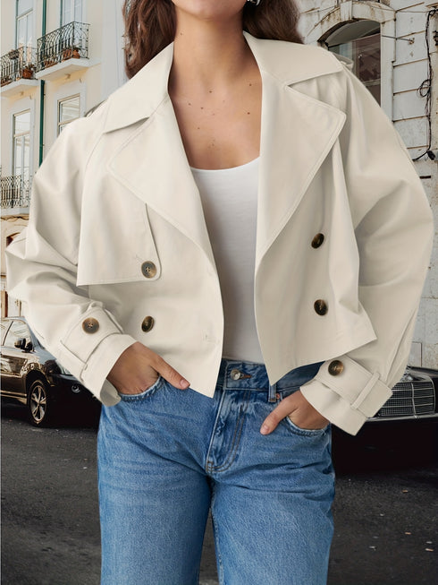 Cropped Damen Trenchcoat – kurzer Mantel mit Revers & Doppelreihe