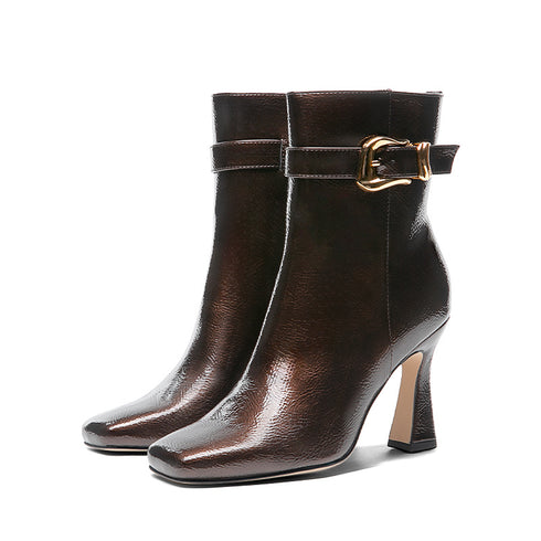 Alessina Damen-Stiefeletten mit quadratischer Spitze & ausgestelltem Blockabsatz – elegante Ankle-Booties für Alltag & Abend | Shiraki