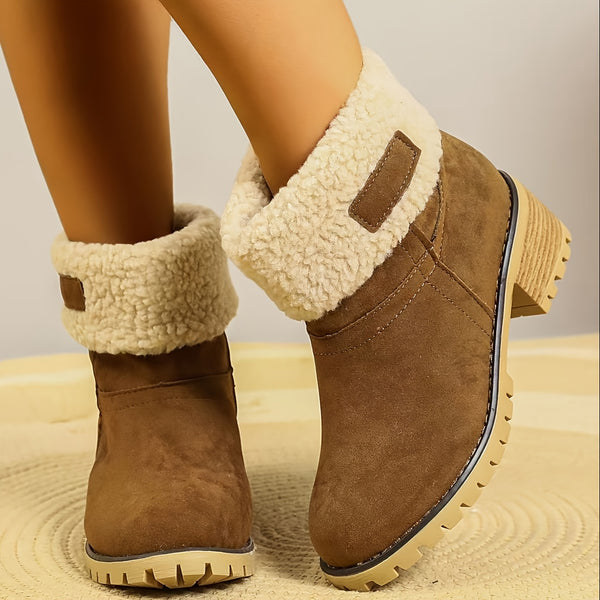 Cowboystiefel runder Winterkappe Plüschkragen für Damen | gepolsterte Innensohle