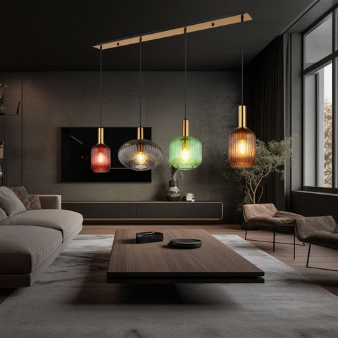 Aila 4-Licht Retro Pendelleuchte Hängendes Licht Metallglas