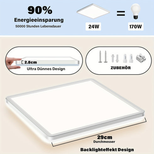 LED Deckenleuchte 24W dimmbar quadratisch mit Fernbedienung