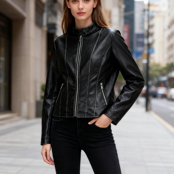 Damen Retro PU-Lederjacke | Slim-Fit kurz & stylisch