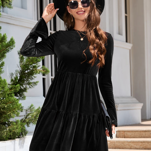 Samt-Mini-Winterkleid mit langen Ärmeln | edler A-Linien-Style für Damen