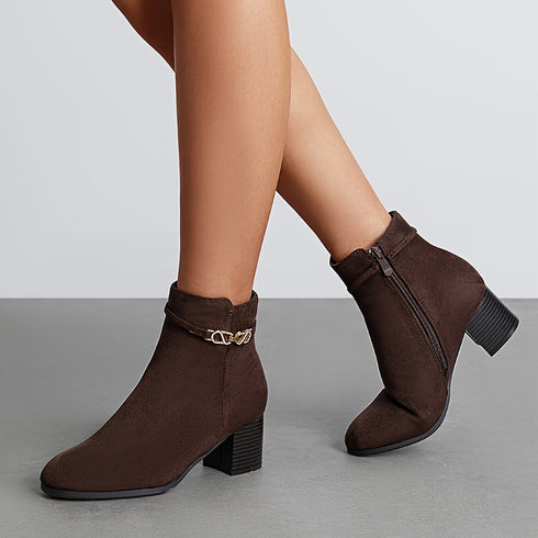 ELEGANTE BRAUNE DAMEN-STIEFELETTEN MIT SEITLICHEM REISSVERSCHLUSS FÜR PARTY, TANZ & EINKAUFEN