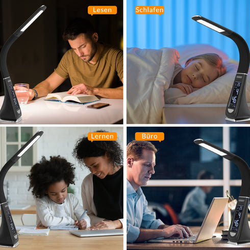 Multifunktionale Tischlampe mit Radiowecker & Temperatur | dimmbar für Schlafzimmer und Kinderzimmer