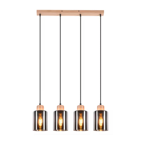Pendelleuchte Holz Metall 4-flammig Rauchglas – Akarii