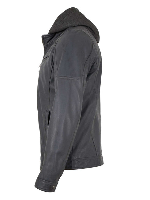 Rhegor Herren Lammlederjacke mit Kapuze – grau warm & stilvoll