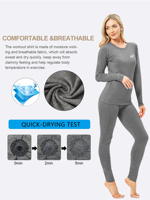 Damen Thermounterwäsche-Set | Langarm und Hose mit Fleece-Innenfutter