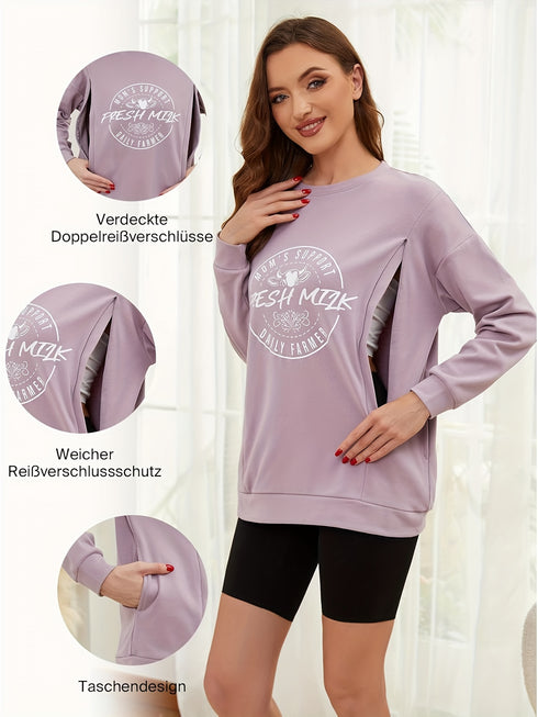 Umstands- & Still-Sweatshirt Oversized mit verdecktem Reißverschluss