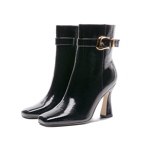 Alessina Damen-Stiefeletten mit quadratischer Spitze & ausgestelltem Blockabsatz – elegante Ankle-Booties für Alltag & Abend | Shiraki