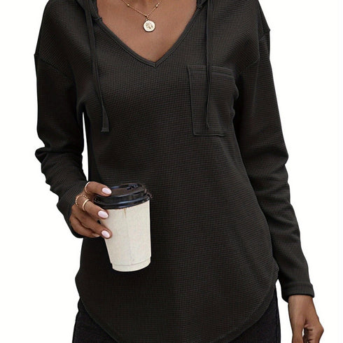 Leichter Damen Hoodie mit V-Ausschnitt & Taschen | Kapuzenpullover