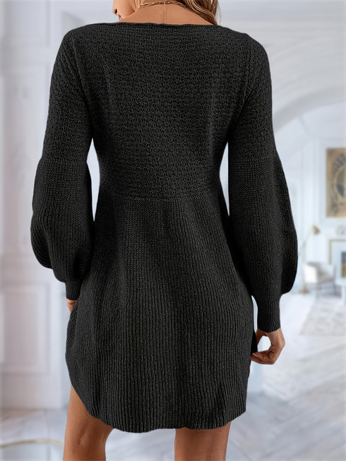 Damen Winter Strickkleid | Hoch tailliertes A-Linien Langarm Maschinenwaschbar