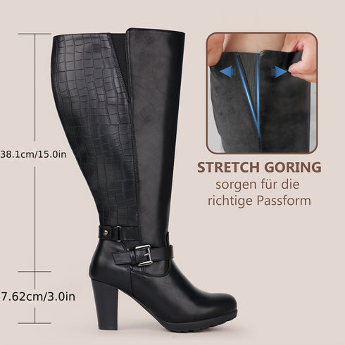 Kniehohe Stiefel für Damen I Hoch Chunky Absatz für alle Jahreszeiten und Anlässe