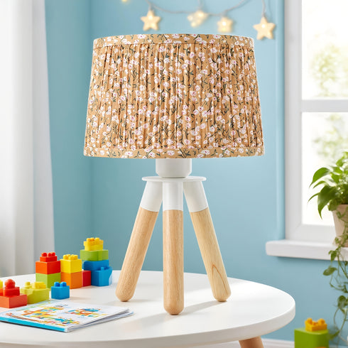 Holz-Dreibein Tischlampe 35 cm mit Stoffschirm E27