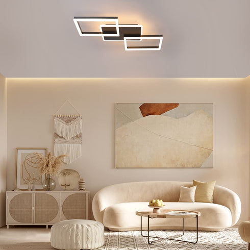 GlowDeck LED Deckenlampe Dimmbar 48W – Moderne quadratische Deckenleuchte mit Fernbedienung für Wohnzimmer, Schlafzimmer, Küche und Esszimmer – Metall Schwarz/Weiß