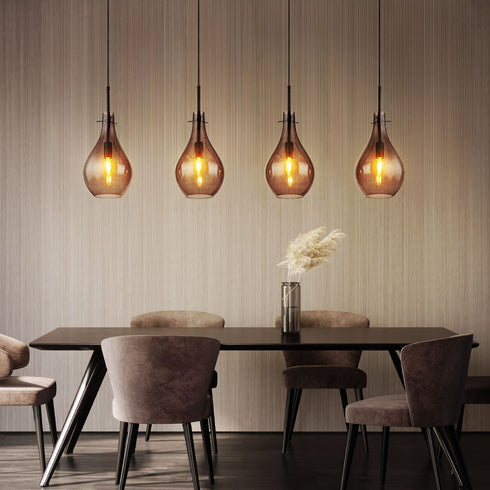 VelaLum Hängelampe 4-Flammen Rauchglas | E14 Metall moderne Pendelleuchte