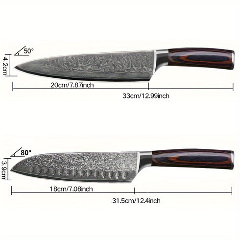 Shinju 2‑teiliges Damastmesser‑Set | Kochmesser & Fleischmesser | Pakkaholzgriff | Shiraki