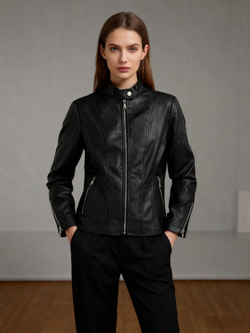 Kurze Bikerjacke im Bobber-Stil Winter Damenjacke