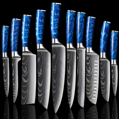 Akatsuki 10-teiliges Kochmesser-Set mit Damast-Design | Shiraki