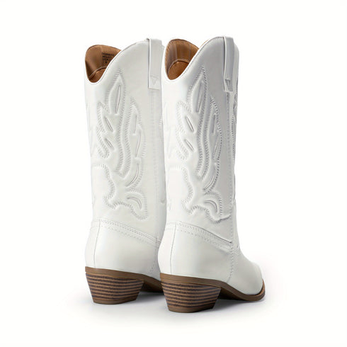 DAMEN COWBOY-STIEFEL - MID-CALF COWGIRL BOOTS MIT DEKORATIVEN NÄHTEN