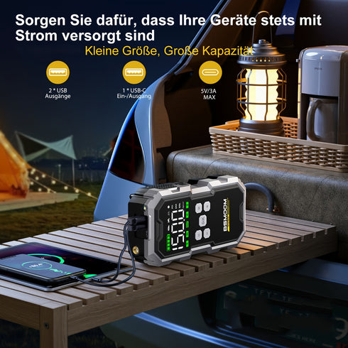 Shōgeni 4-in-1 Jumpstarter – 6000A Starthilfe mit Powerbank, Kompressor & LED-Notlicht