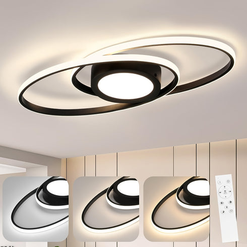 LumiGlow 48W LED-Deckenlicht mit Fernbedienung - Schwarz, dimmbar für Wohnzimmer, Schlafzimmer, Küche und Balkon