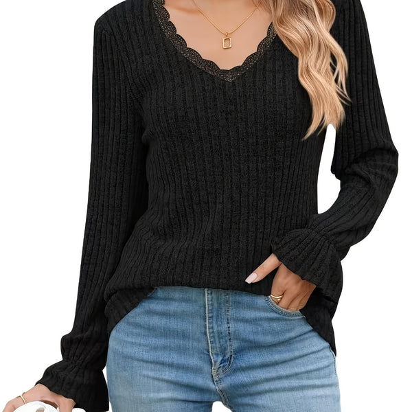 DAMEN PULLOVER MIT V-AUSSCHNITT | LEICHTER LANGARM-JUMPER