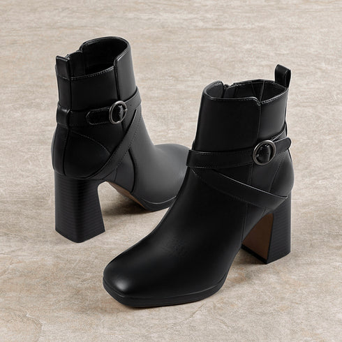 Winter-Stiefeletten für Damen mit Blockabsatz und runder Spitze