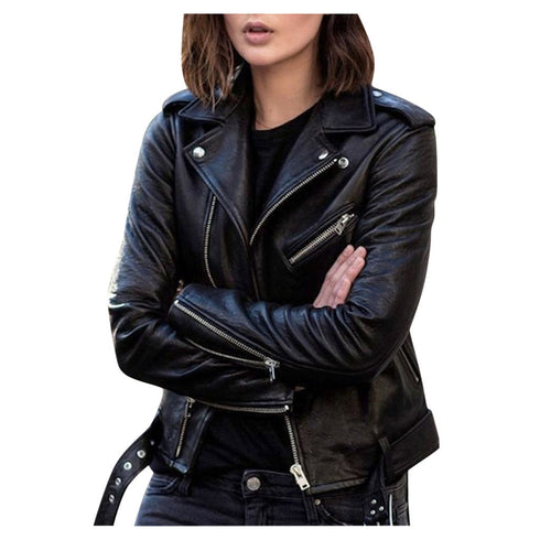 MODISCHE DAMEN BIKERJACKE MIT ZIP-VERSCHLUSS